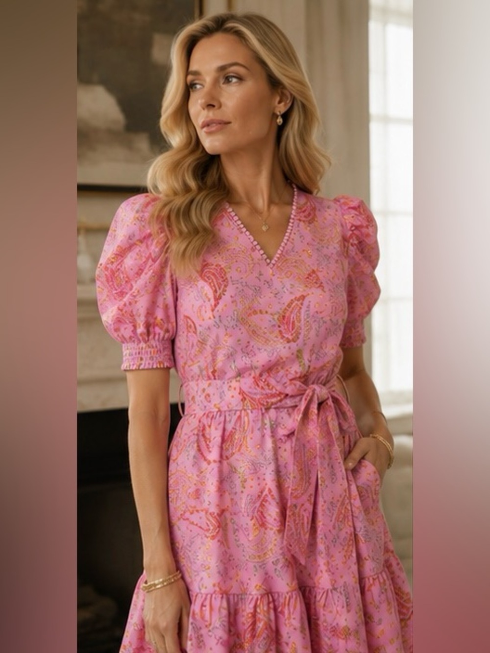 Hale Bob Elaina Cotton Poplin Paisley Mini Dress Pink XL NWT - Picture 5 of 5